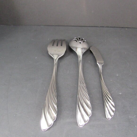 Cuisinart CP-01-LA43 Stainless Frosted Feather Design Flatware Serve Set - Picture 5 of 6